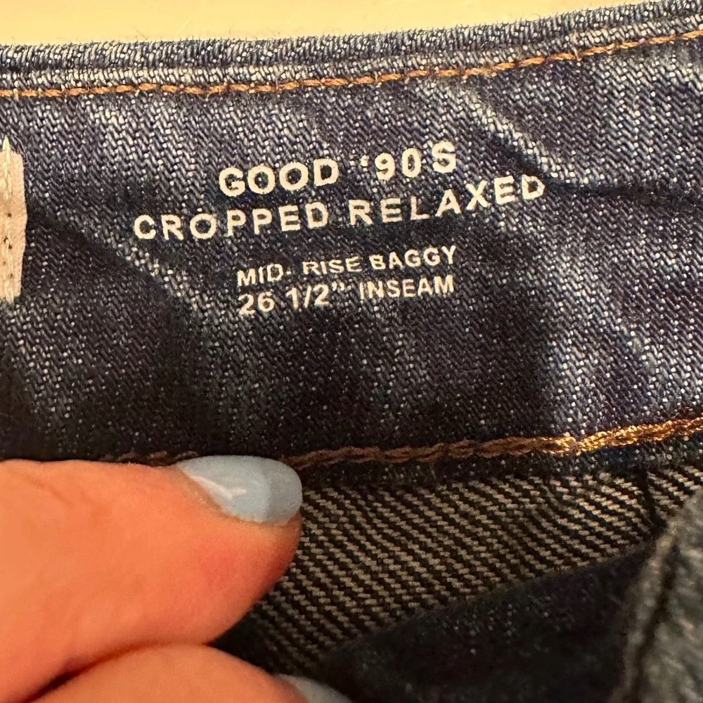 Good American Good 90s Cropped Relaxed Denim Jeans Size 27 Mid Rise Baggy - Picture 6 of 9